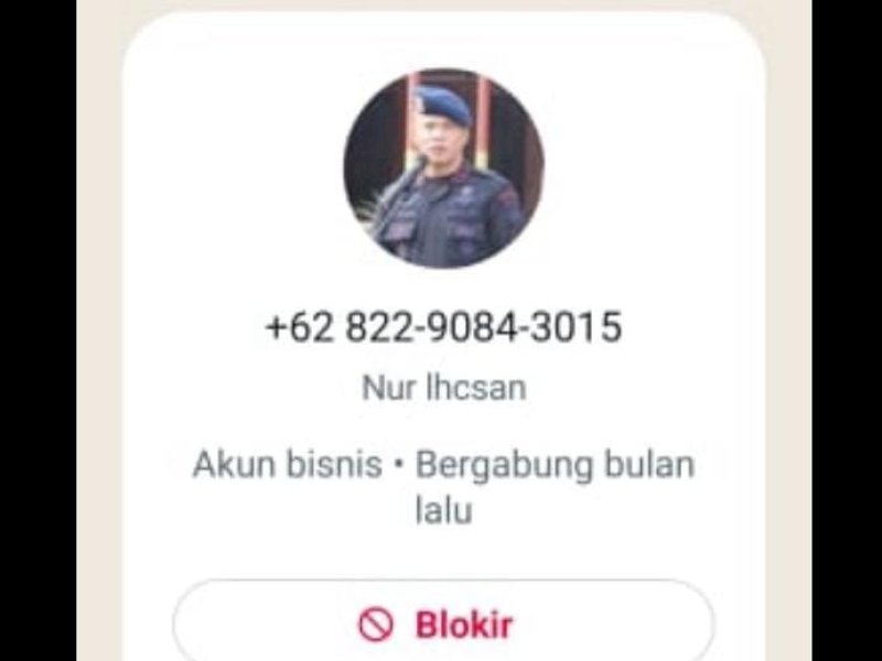 Foto AKBP Nur Ichsan yang digunakan oknum penipu di WhatsApp 