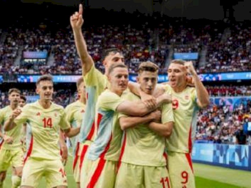 Pemain Spanyol merayakan gol ke gawang Prancis. (int) 