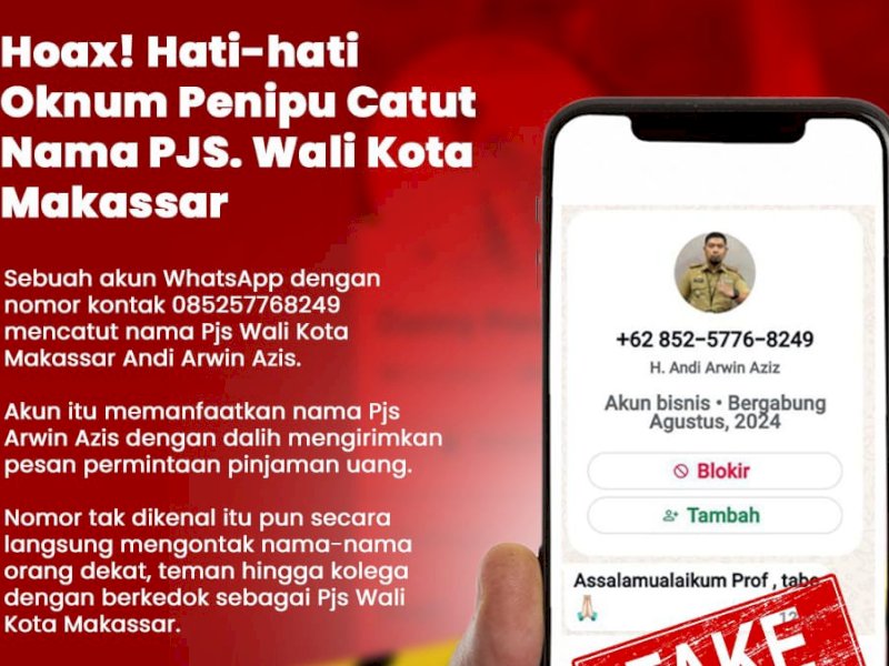 Akun WA Catut Pjs Wali Kota Makassar Arwin Azis Beredar, Kirim Pesan Minta Pinjaman
