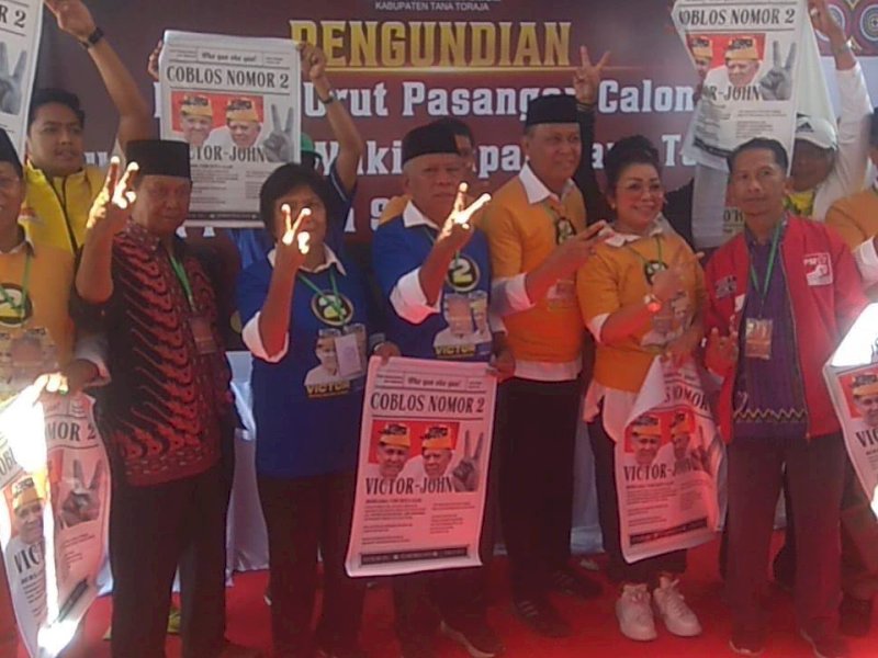 Pasangan Calon Bupati dan Wakil Bupati Tanah Toraja, Victor Datuan Batara-John Diplomasi (VISI) mendapatkan nomor urut 2. (Foto: IST)
