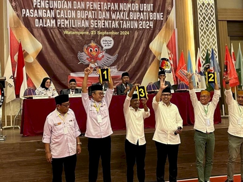 Pengundian nomor urut masing-masing Paslon Kepala Daerah Kabupaten Bone. (Foto: IST)