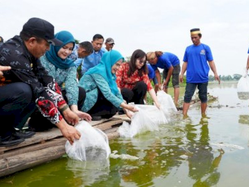 Pj Ketua PKK Sulsel Ninuk Zudan Tebar 10 Ribu Benih Ikan Nila dan Mas di Danau Mawang