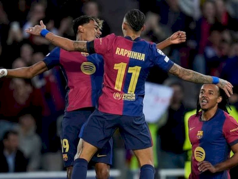 Pemain Bercelona merayakan gol ke gawang Benfica. (int) 