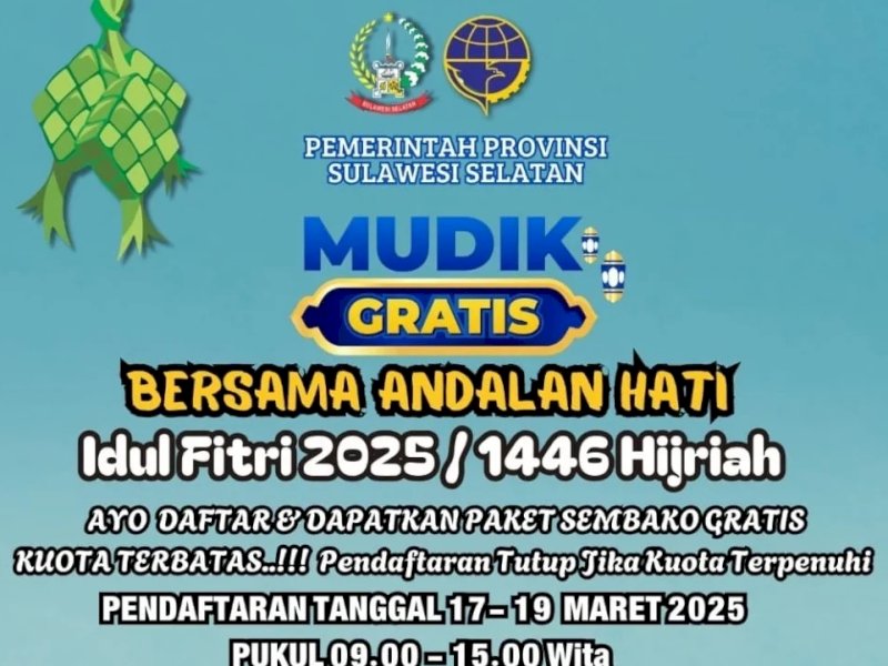 Pemprov Sulsel Buka Pendaftaran Mudik Gratis, ini Syarat dan Rutenya