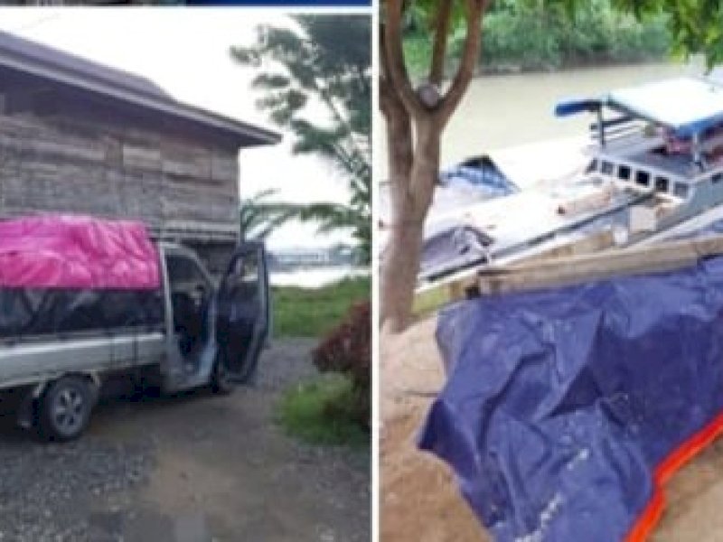 Jeriken berisi BBM yang diduga ilegal diangkat dengan mobil pikap. Sebagian juga siap diangkut via jalur sungai di Siwa. 