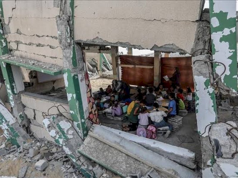 Sekolah yang jadi tempat pengungsian di Gaza. (int) 