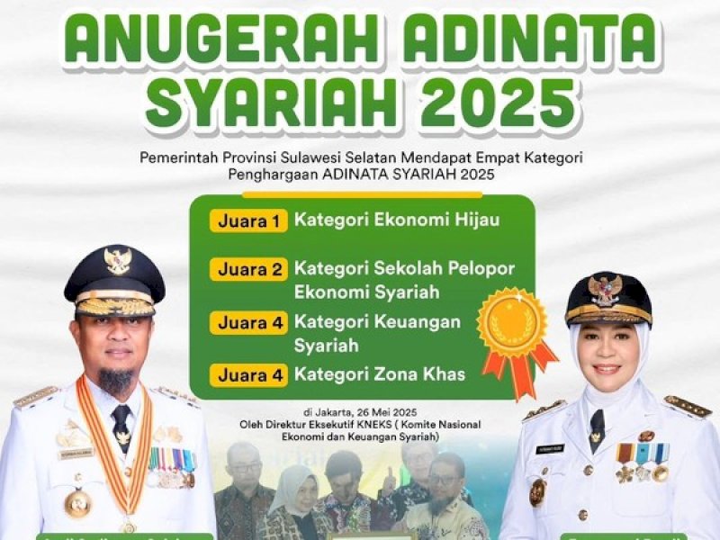 Pemprov Sulsel Sabet 4 Penghargaan di Ajang Anugerah Adinata Syariah 2025