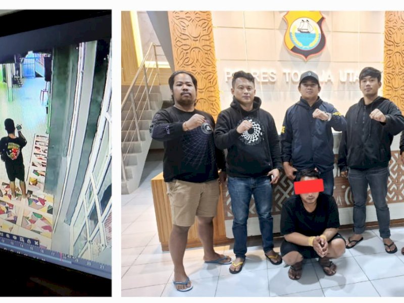 Tersangka HR saat diamankan Tim Resmob Polres Torut. Aksi HR saat terekam CCTV. 