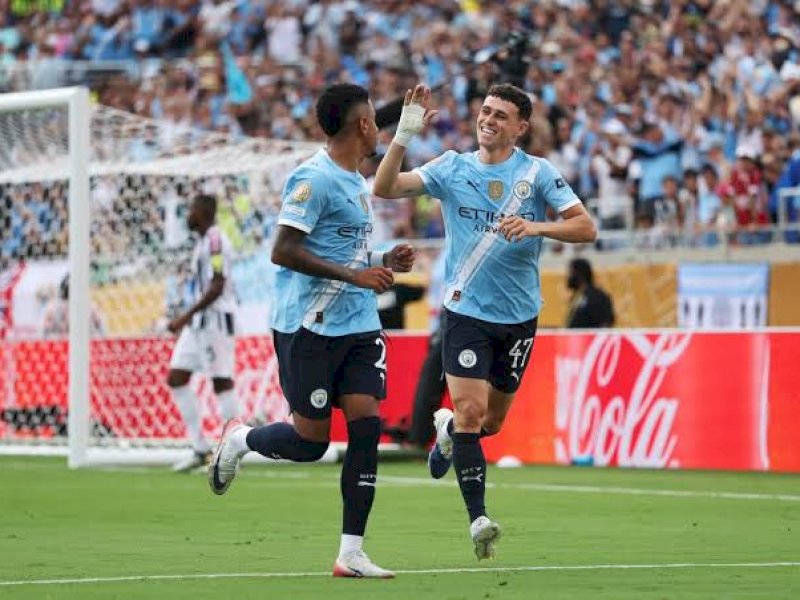 Pemain Manchester City merayakan gol ke gawang Juventus. (int) 