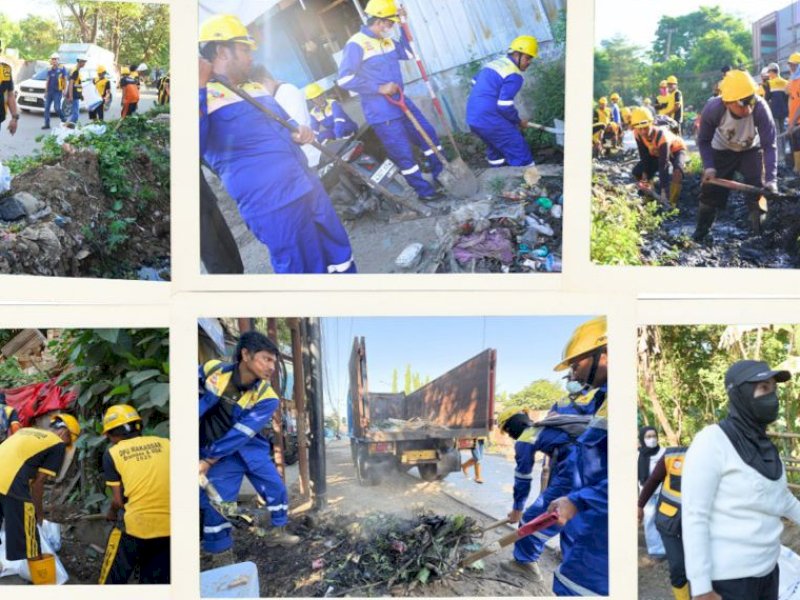 Kerja bakti Dinas PU Makassar dalam rangka WCUD 2025.