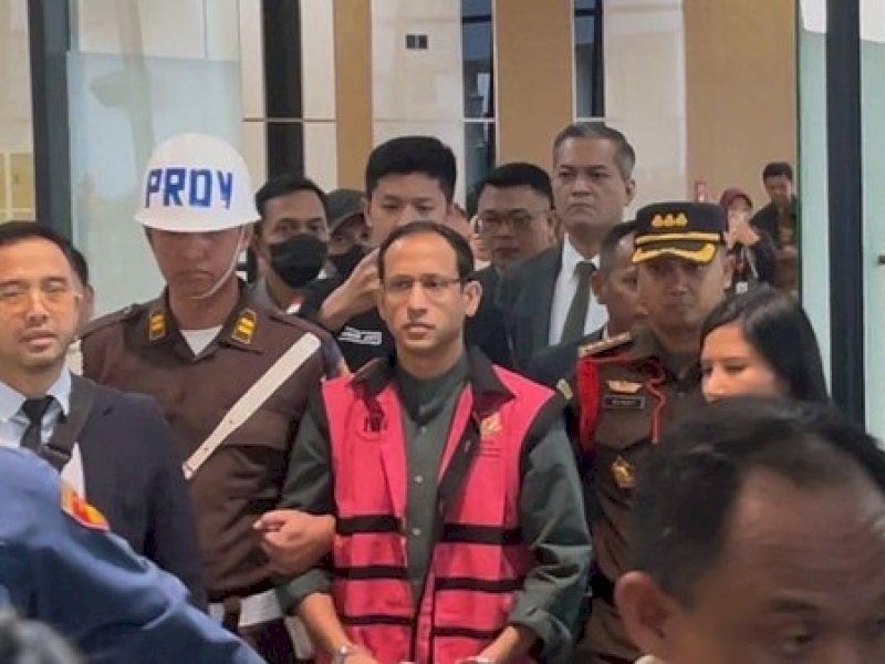 Nadiem Makarim saat menjalani penahanan di Kejagung. 