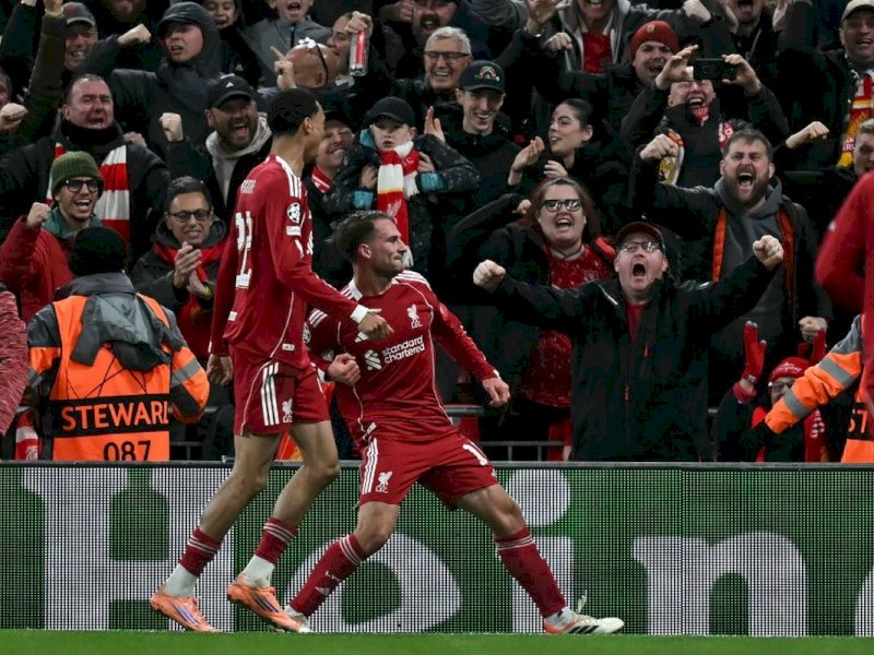 Pemain Liverpool merayakan gol ke gawang Madrid. (int) 