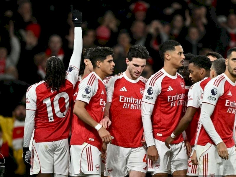 Pemain Arsenal merayakan gol ke gawang Tottenham. (int) 