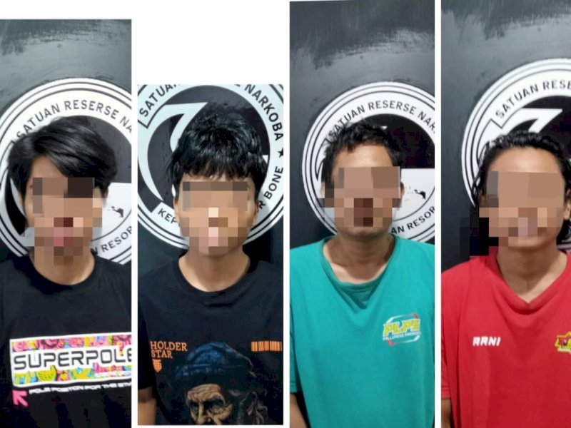 4 tersangka kasus narkoba yang diamankan Polres Bone. 