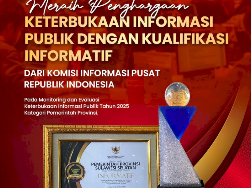 Hanya Satu di Sulawesi, Sulsel Raih Predikat Informatif dari KI Pusat