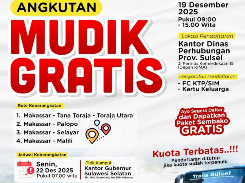 Mudik Nataru Gratis, Pemprov Sulsel Siapkan 7 Armada Bus