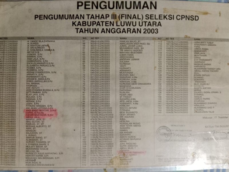 Viral Potongan Koran Hasil Seleksi CPNS Lutra 2003, Lulusannya Sudah Ada jadi Sekda
