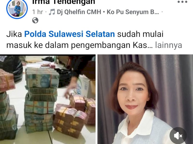 Salah satu postingan Irma Tendengan di Facebook. 