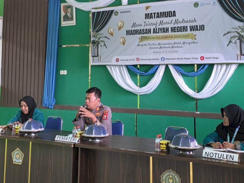 Hadiri MATAMUDA di MAN Wajo, Kapolsek Belawa Beri Edukasi Kamtibmas kepada Siswa Baru