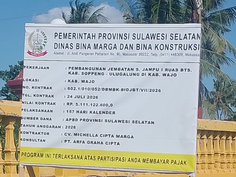 LIRA Soroti Proyek Jembatan Rp5,1 M di Wajo: Kami Awasi Sampai Rampung