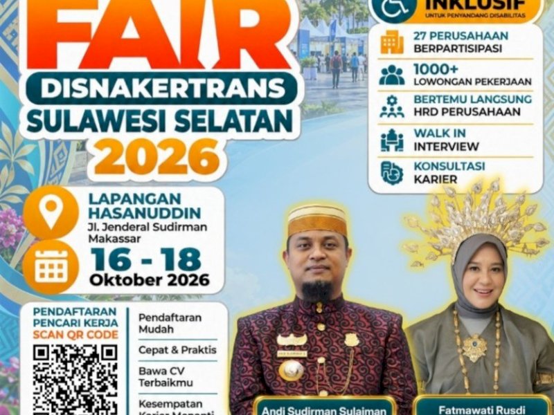 Pemprov Sulsel Gelar Job Fair 2026, Ada 1.000 Lowongan Kerja 