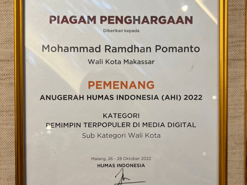AHI 2022: Danny Pomanto Wali Kota Terpopuler 