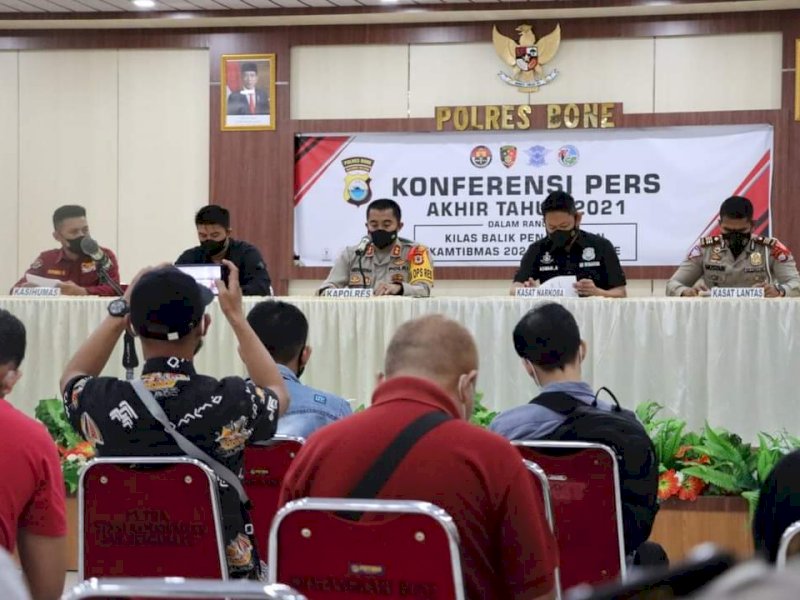 Konferensi pers kinerja Polres Bone. (Foto: Abustan)