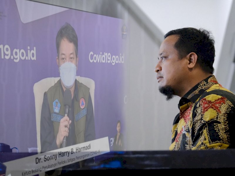 Andi Sudirman Sulaiman saat rapat virtual dengan Satgas Covid-19 BNPB.