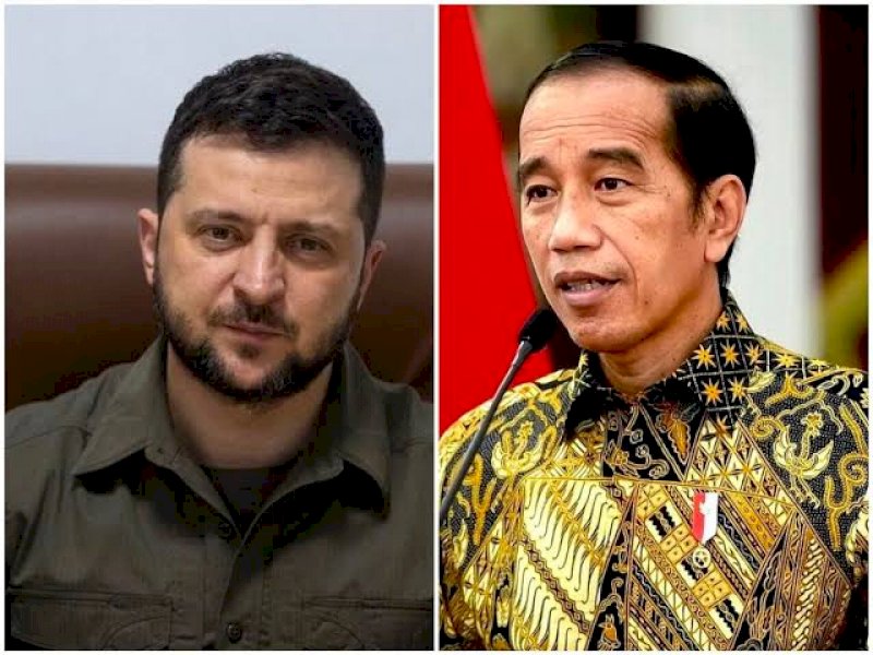 Presiden Republik Indonesia Joko Widodo dengan Presiden Ukraina Volodymyr Zelensky.