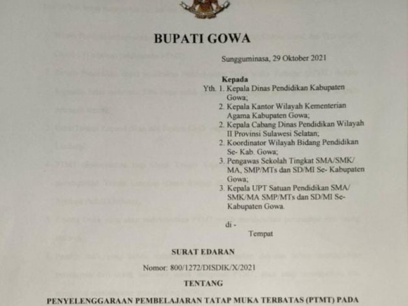 Surat Edaran Bupati Gowa. (Foto: Supriadi)