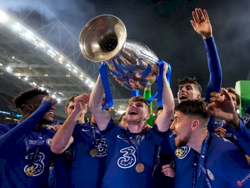 Chelsea merayakan kemenangan usai menjuarai Liga Champions. 