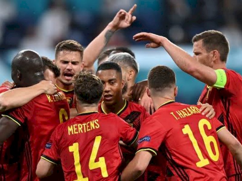 Belgia merayakan kemenangan usai mengalahkan Rusia. 
