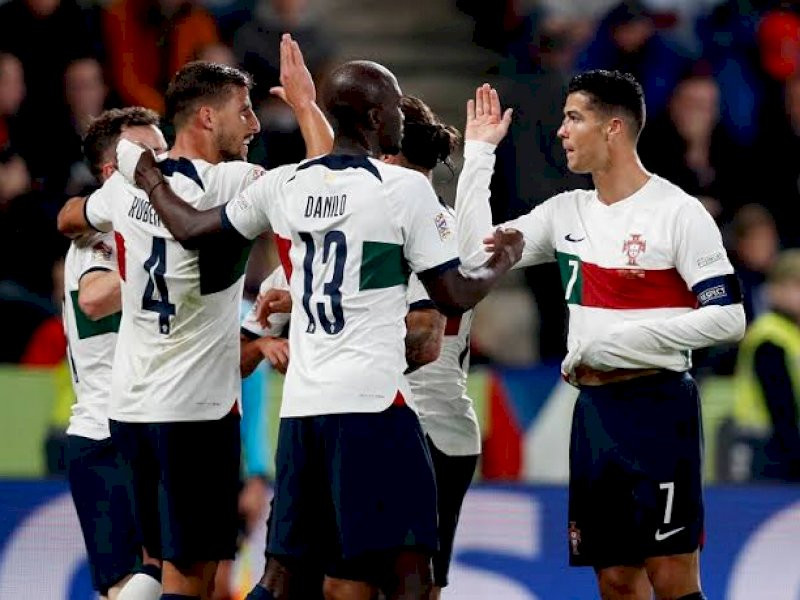 Pemain Portugal merayakam gol ke gawang Rep Ceko. (int) 