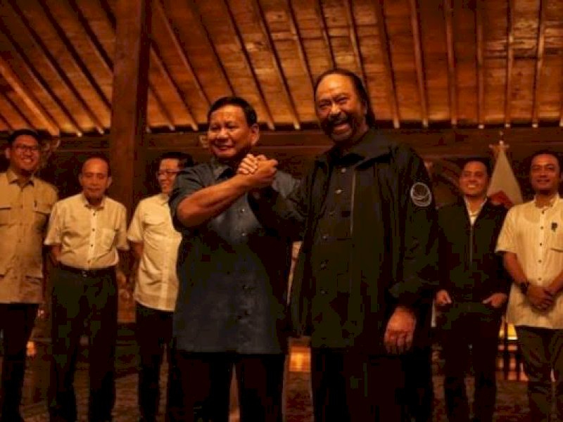 Prabowo Subianto bertemu Surya Paloh di Hambalang.