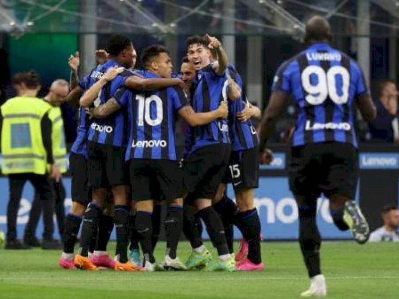 Pemain Inter Milan merayakan gol ke gawang Atalanta. (int) 