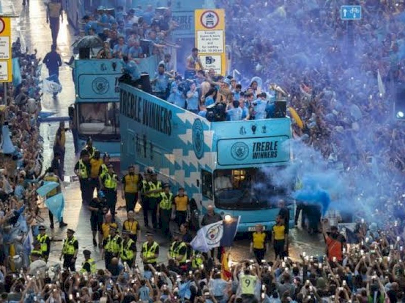 Parade treble Winners Manchester City di kota Manchester. (int) 