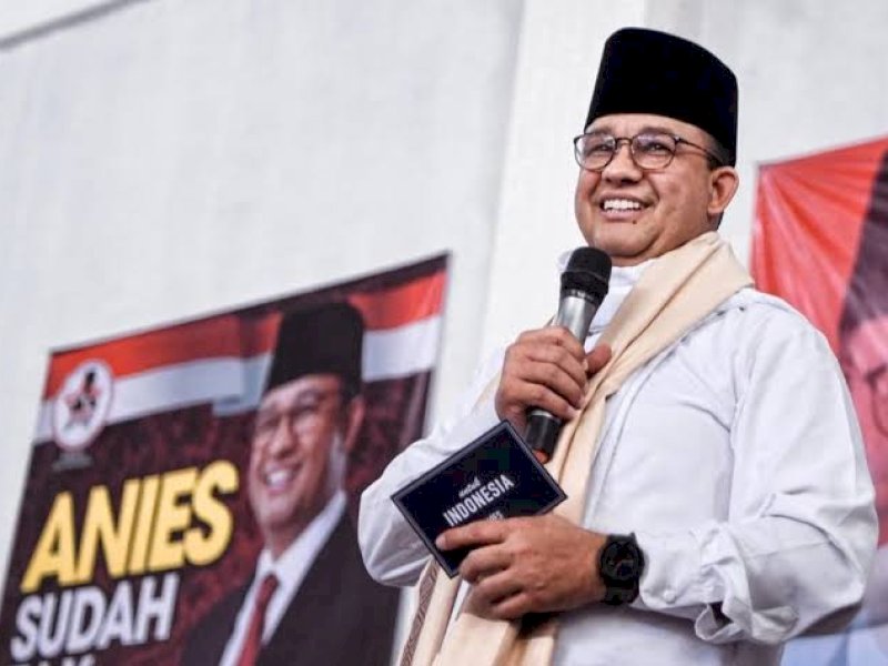 Anies saat pidato di Posko Anies Centre, Makassar, Sabtu (23/9/2023).