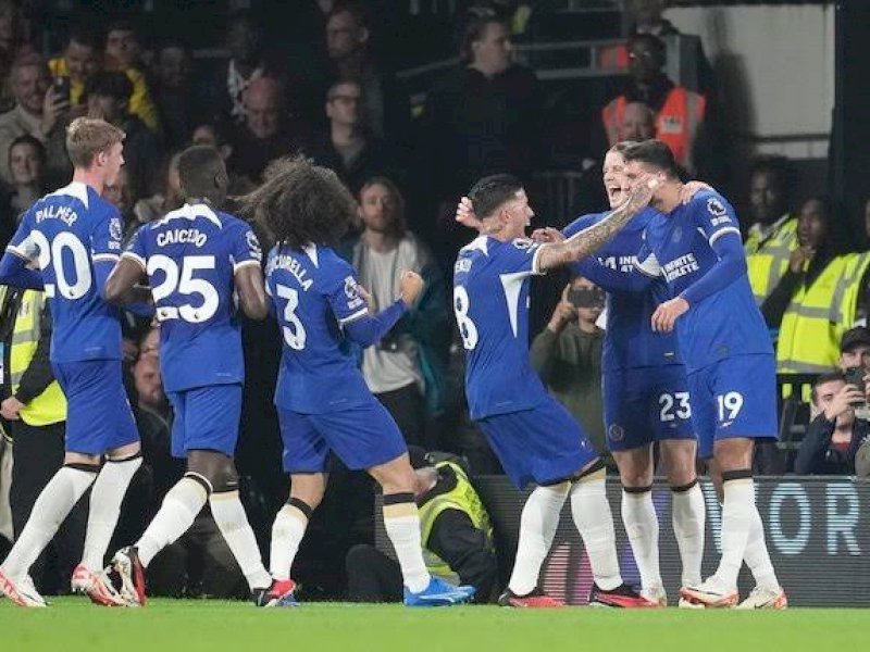 Pemain Chelsea merayakan gol ke gawang Fulham. (int) 
