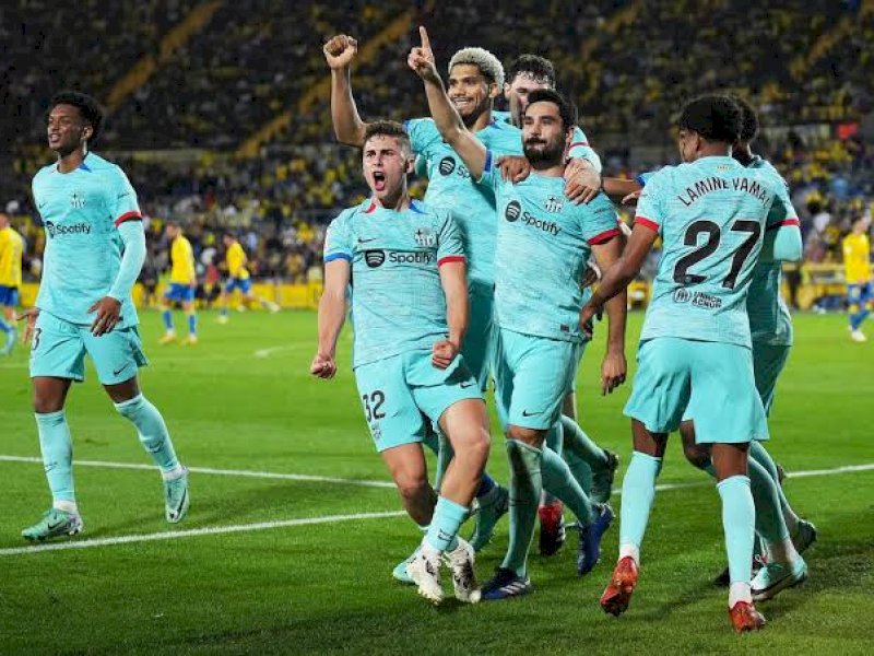 Pemain Barcelona merayakan gol ke gawang, Las Palmas. (int) 
