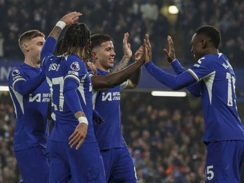 Pemain Chelsea merayakan gol ke gawang Newcastle United. (int) 
