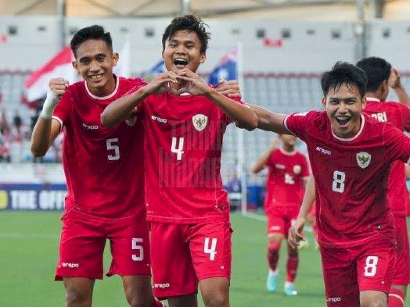 Pemain Indonesia merayakan gol ke gawang Yordania. (int) 