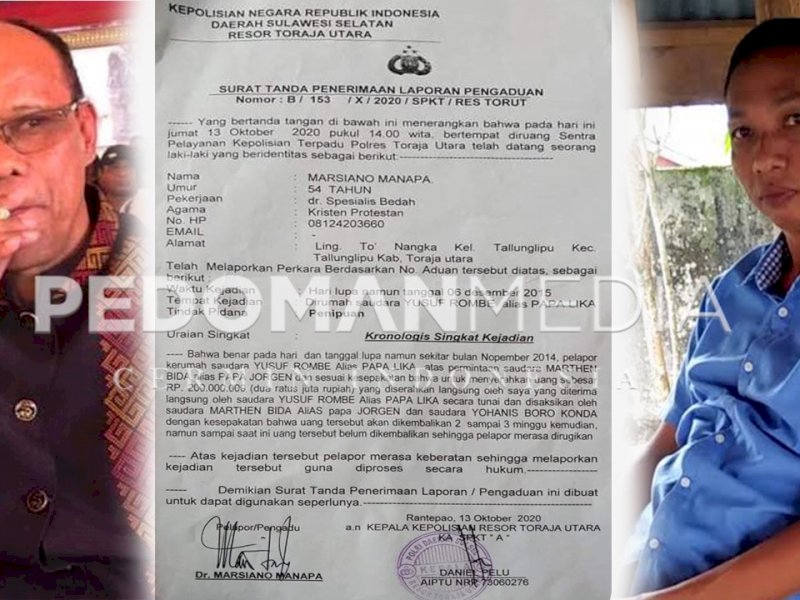 Yusuf Rombe dan Marthen Bida tersandung kasus penipuan Rp200 juta