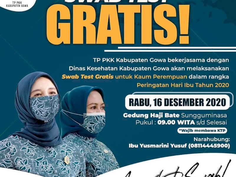 Jadwal Swab Test Gratis TP PKK Gowa. 