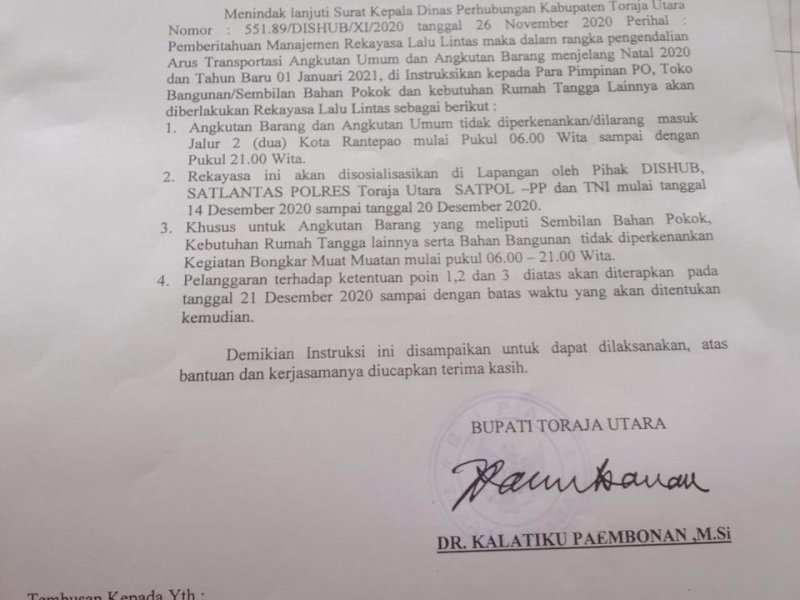 SE Bupati Torut jelang Nataru. 