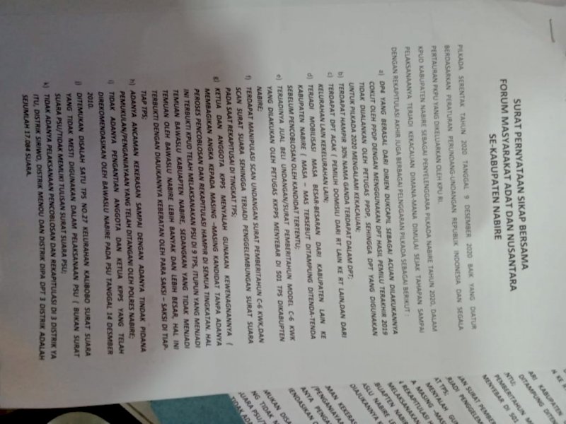 Forum Masyarakat Adat dan Nusantara saat melakukan koordinasi dengan unsur Forkopimda Nabire. 