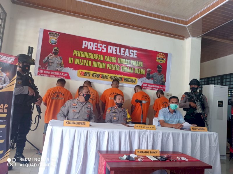 Press Release penangkapan pelaku penyalahgunaan sabu di Torut. 
