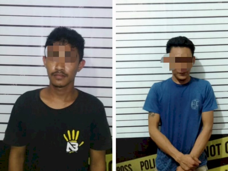 Pelaku dan Penadah HP di Makassar saat diamankan polisi. 