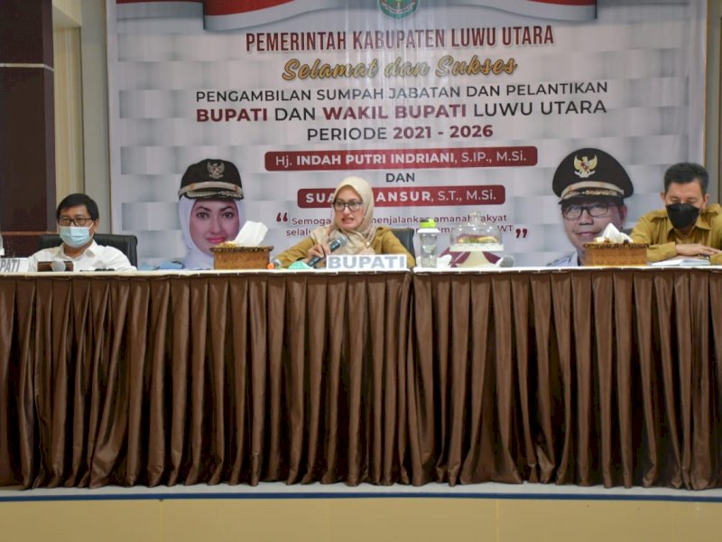 Rapat Koordinasi Senin (1/3/2021), di Aula La Galigo Kantor Bupati Luwu Utara. 