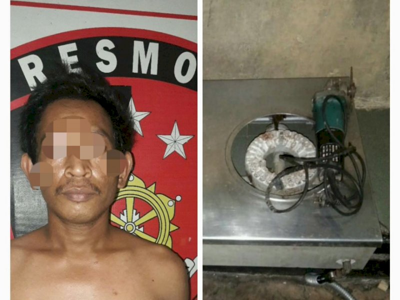 Pelaku pencuri perkakas saat diamankan polisi. 
