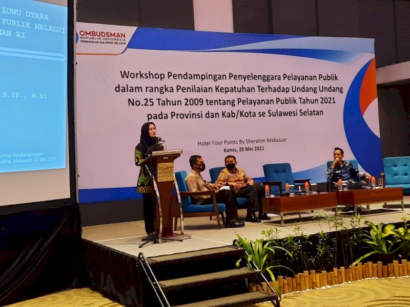 Bupati Lutra saat jadi pembicara di Ombudsman Sulsel. 